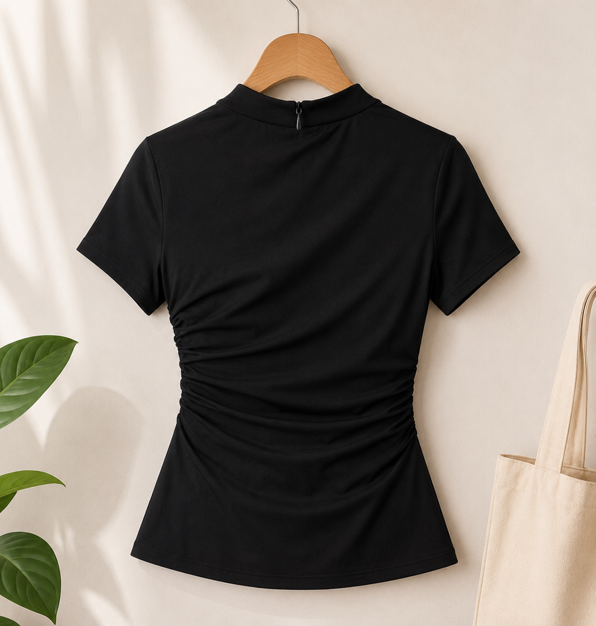 The Ruched Wrap-Front V-Neck Tee
