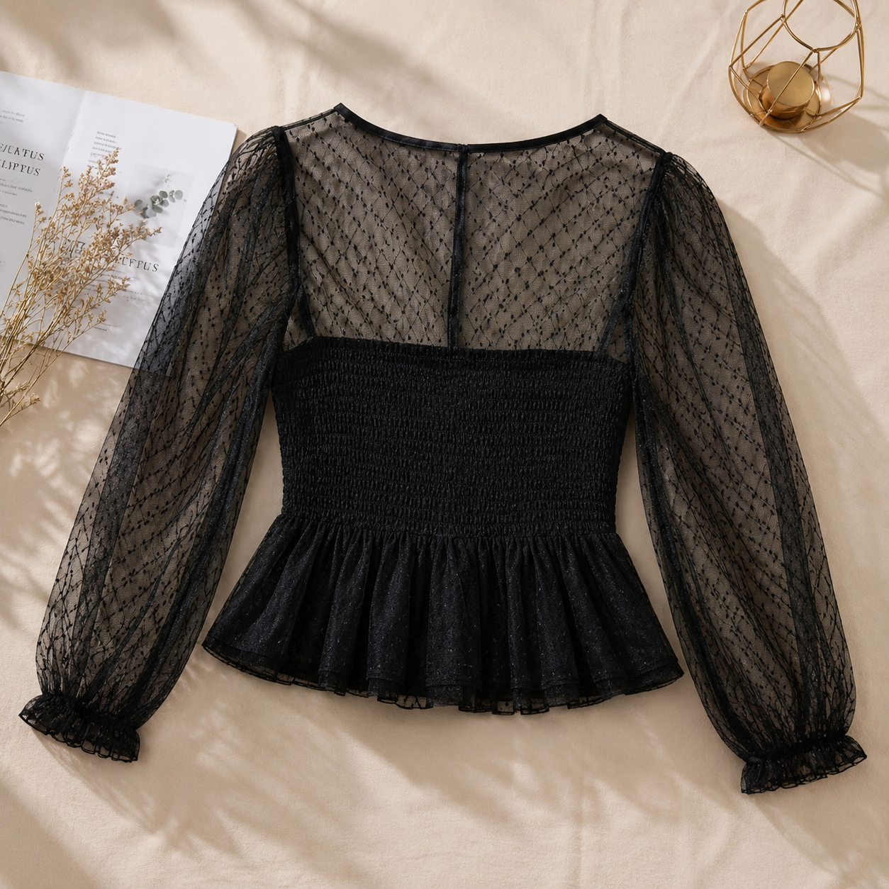 The Swiss-Dot Mesh Lace-Up Top