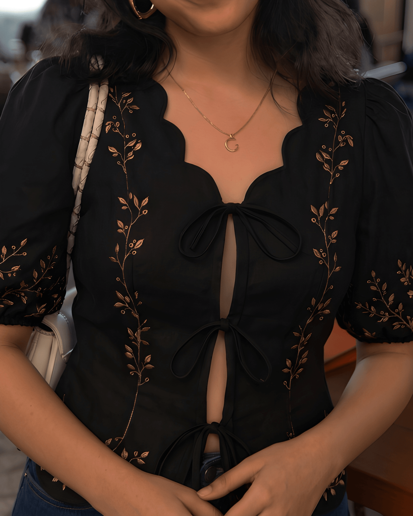 The Embroidered Tie-Front Top