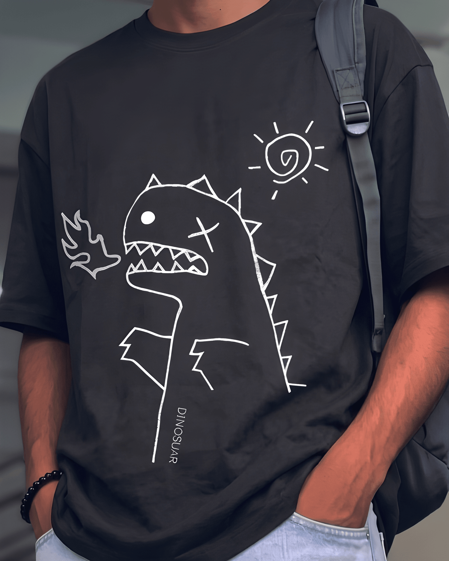 Dino Sketch Graphic Oversized T-Shirt