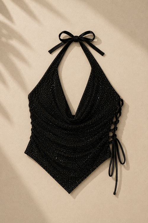 The Crystal Cowl-Neck Halter Top