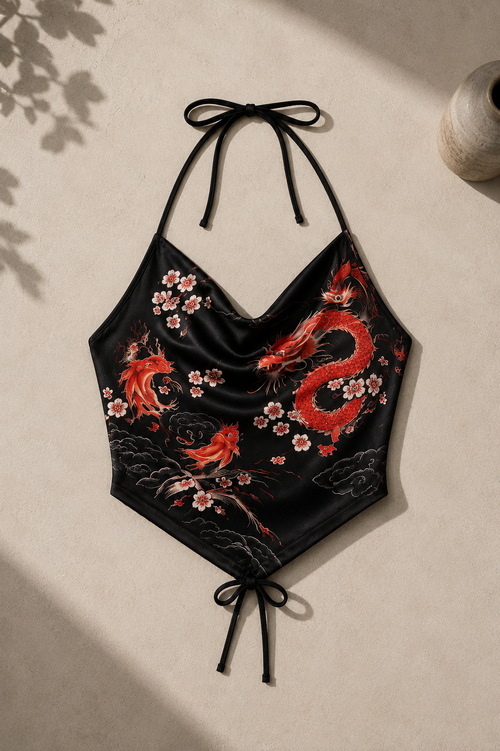 The Dragon Cherry Blossom Cowl Crop Top