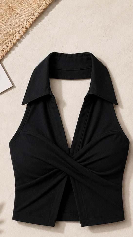 The Collared Twist-Front Halter Top