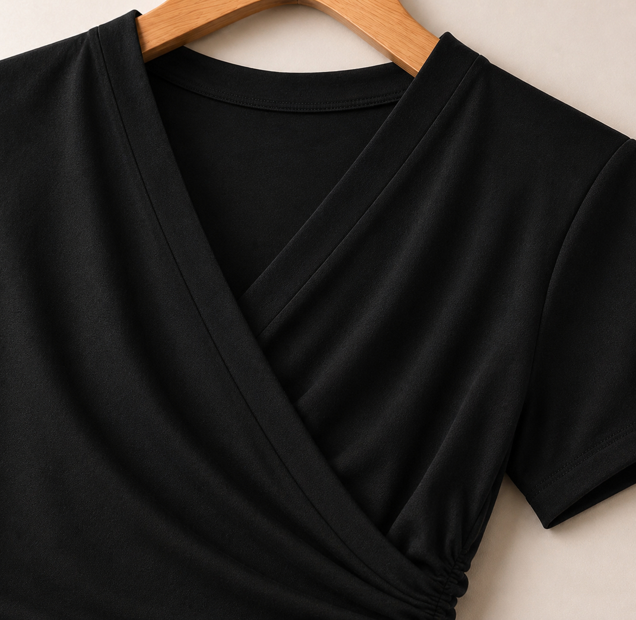 The Ruched Wrap-Front V-Neck Tee