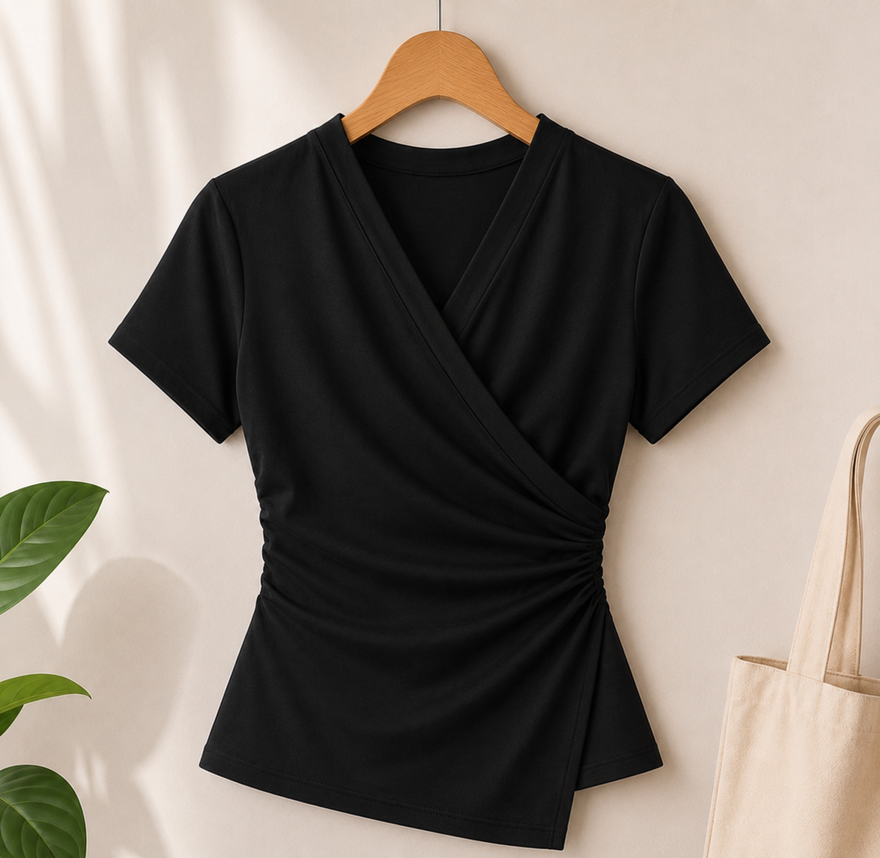 The Ruched Wrap-Front V-Neck Tee