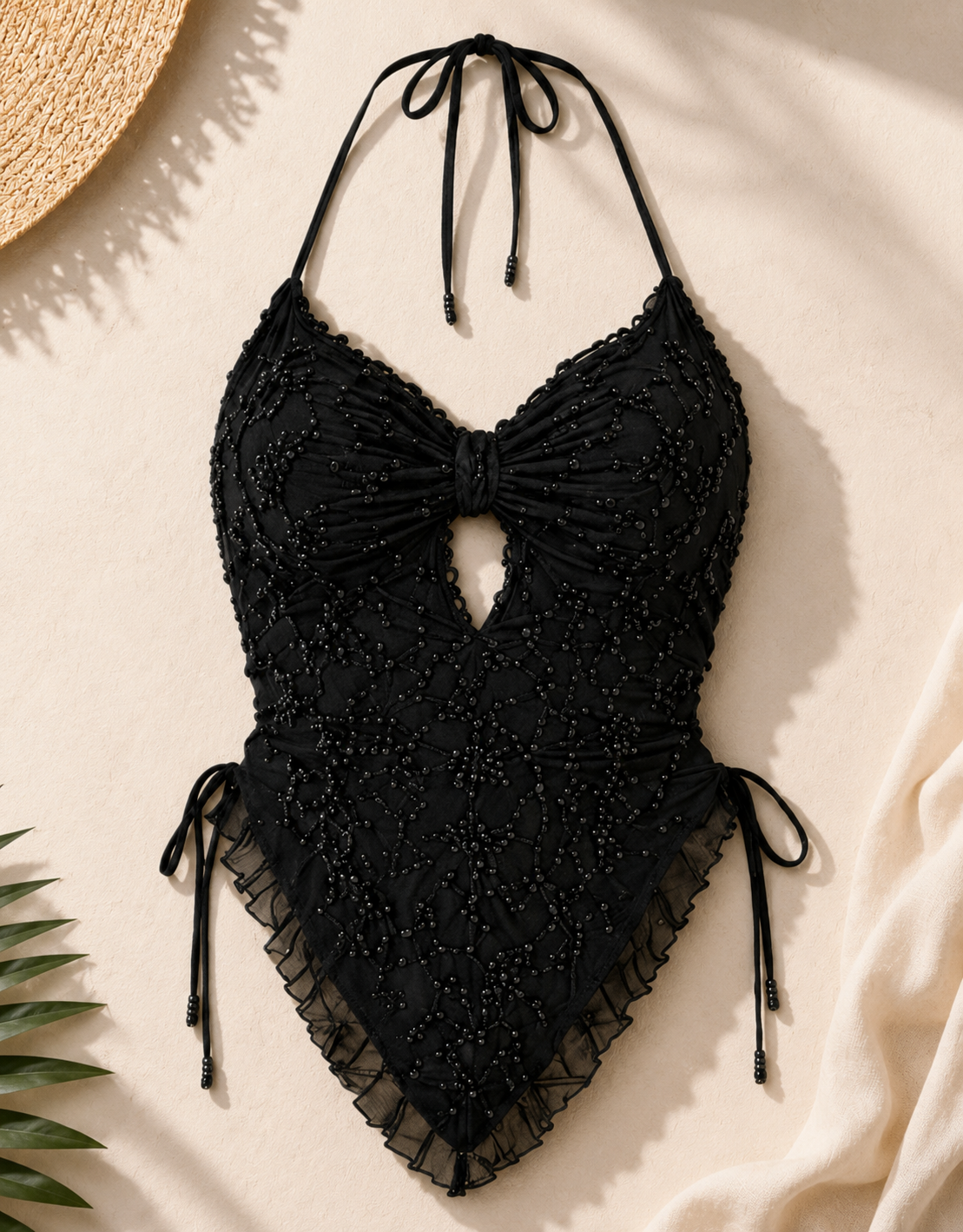 The Beaded Halter Cutout Bodysuit