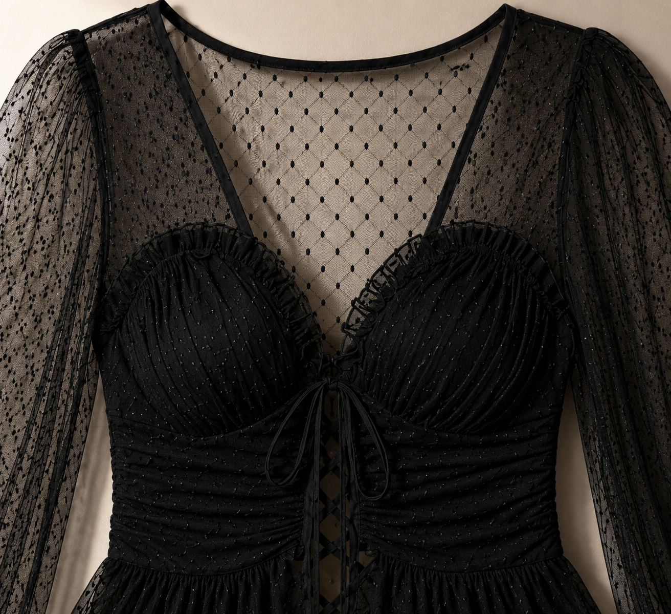 The Swiss-Dot Mesh Lace-Up Top