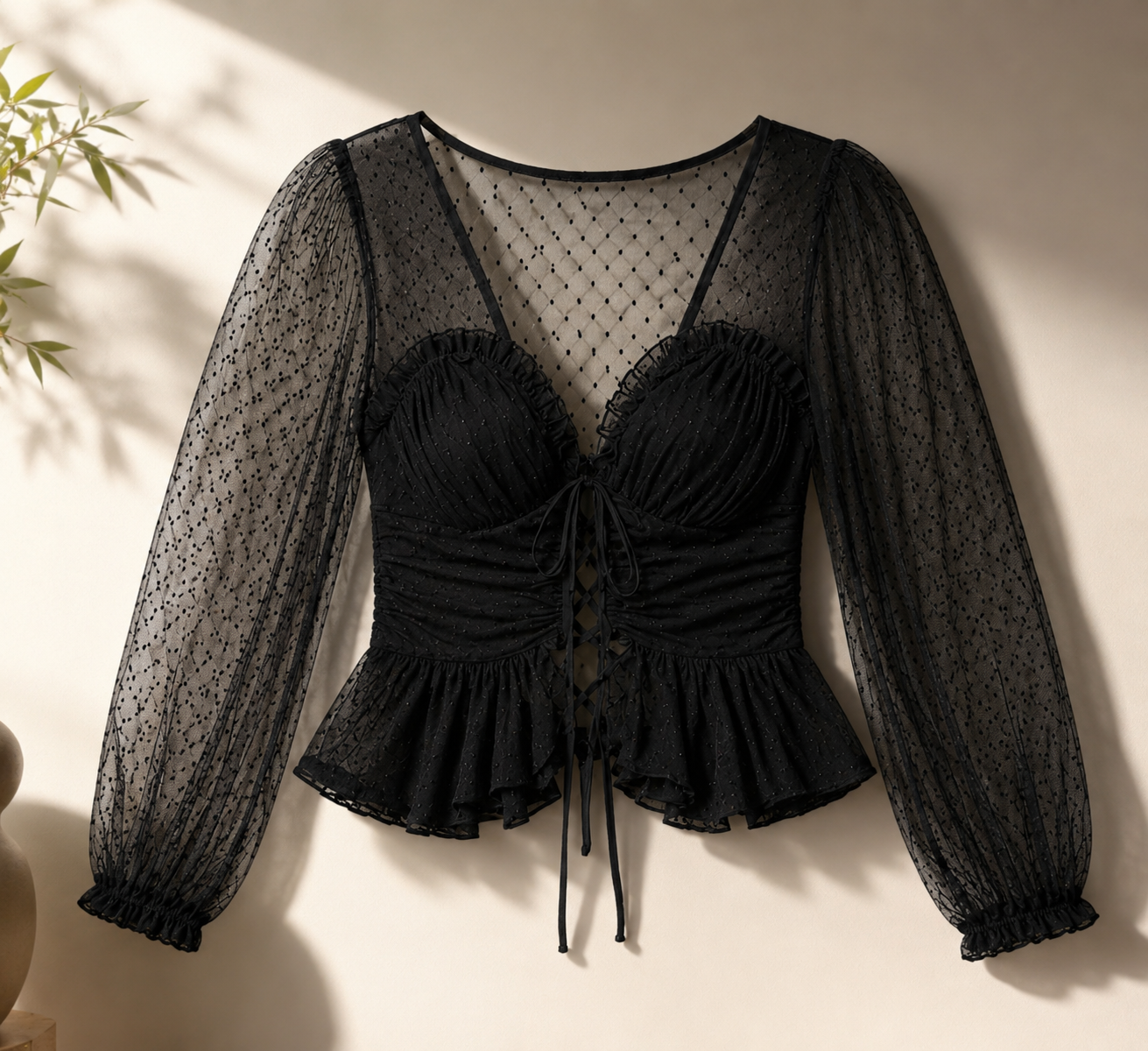 The Swiss-Dot Mesh Lace-Up Top