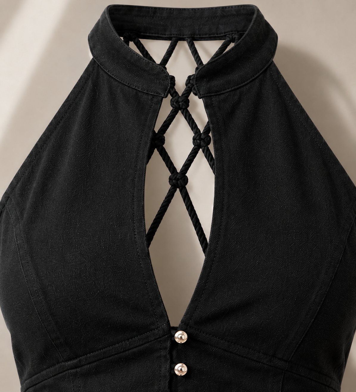 The Lattice Halter Denim Top