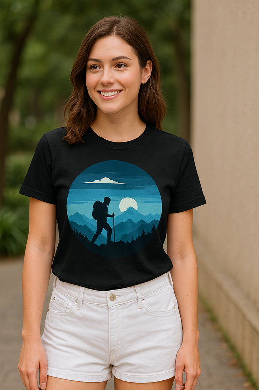 Wander High Oversized T-Shirt | Mountain Hiker Graphic | Unisex Adventure Tee
