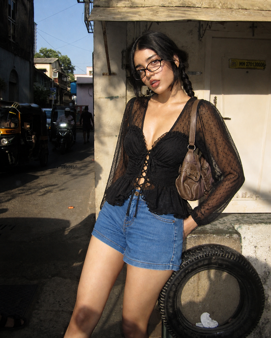 The Swiss-Dot Lace-Up Top