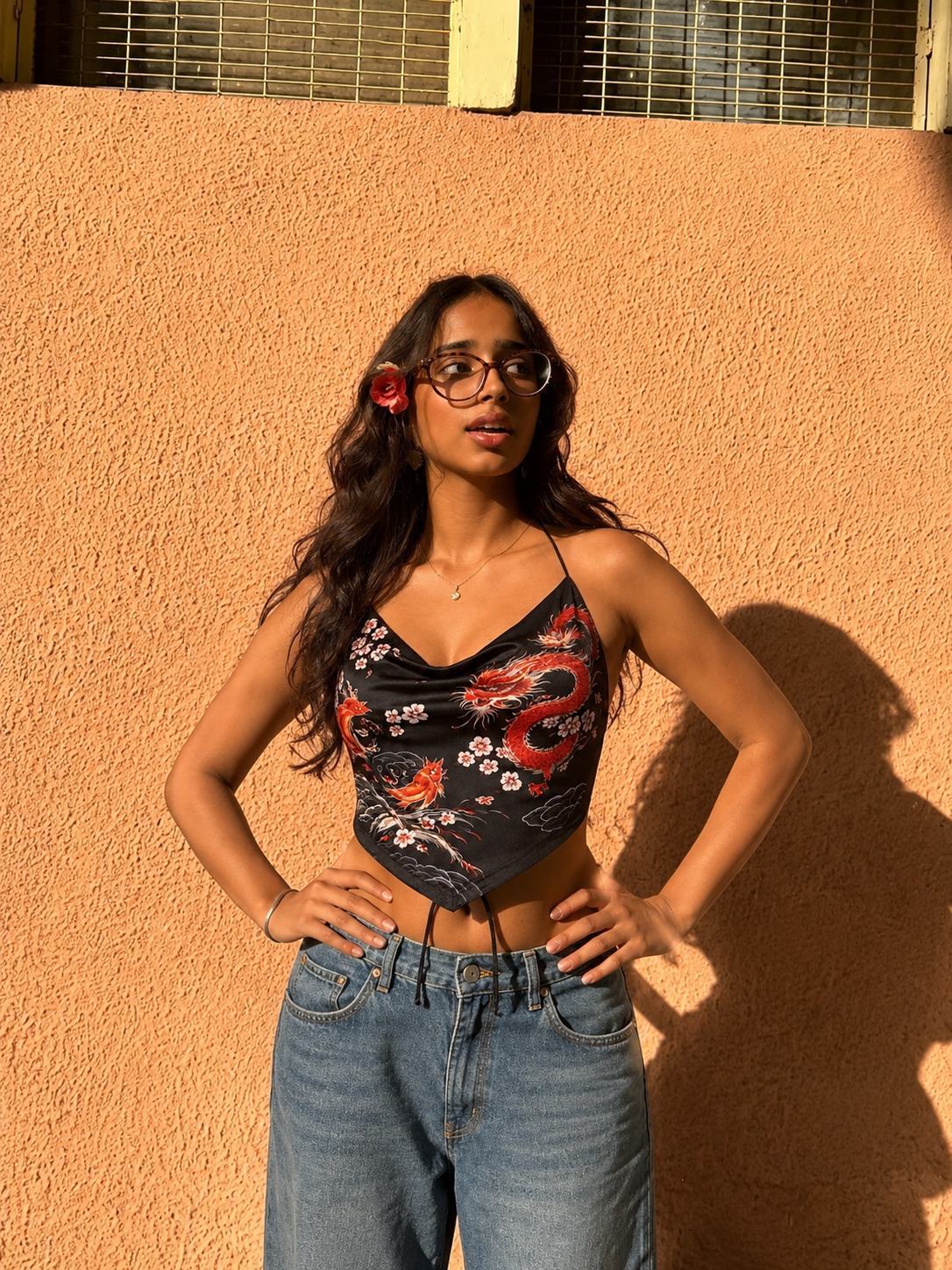 The Dragon Cherry Blossom Cowl Crop Top