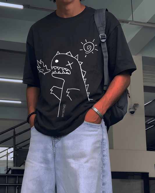 Dino Sketch Graphic Oversized T-Shirt