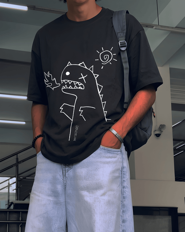 Dino Sketch Graphic Oversized T-Shirt