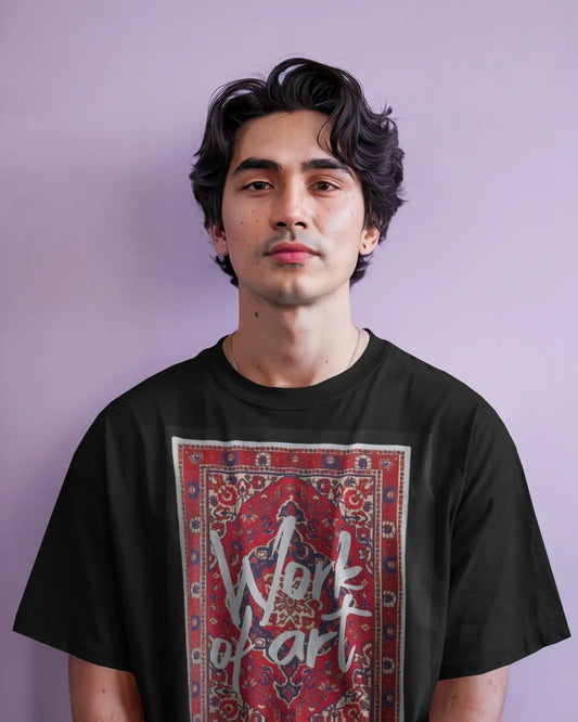 Framed in Threads: Work of Art Loose Fit Cotton Tee - Front view of a ...