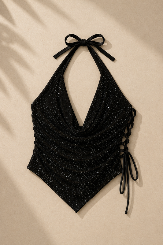 The Crystal Cowl-Neck Halter Top
