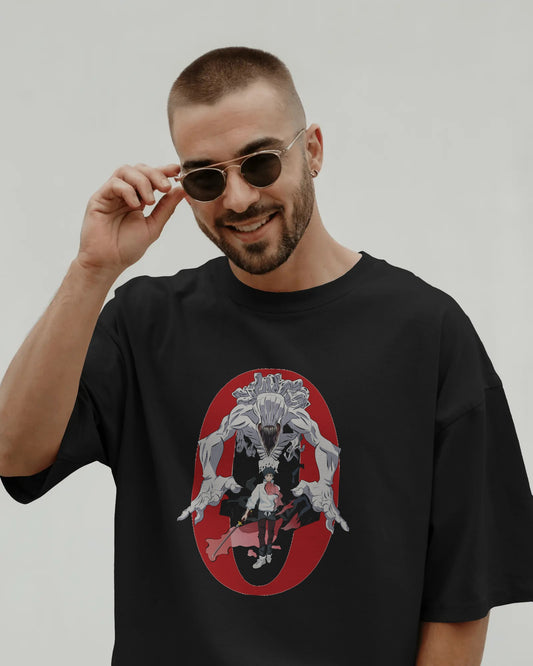 "Cursed Power Drip" – Anime Oversized Black T-Shirt
