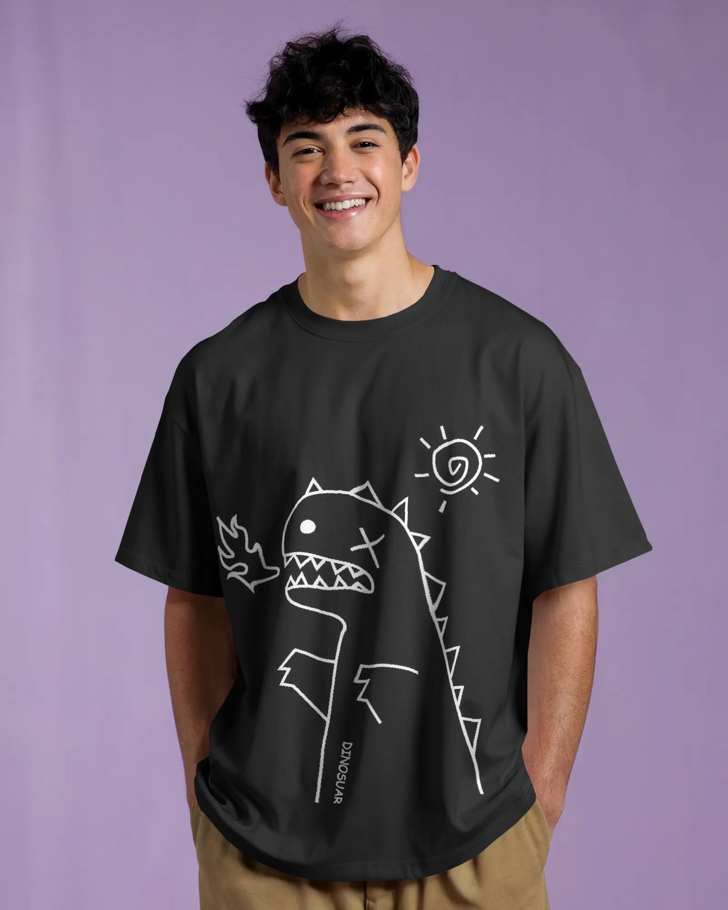 Dino Sketch Graphic Oversized T-Shirt