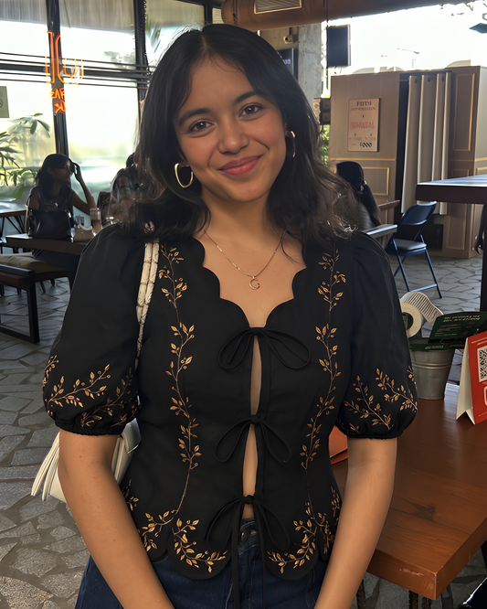 The Embroidered Tie-Front Top